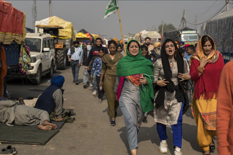 Indian women marching in farmers strike