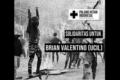 Poster calling for solidarity with arrestee Brian Valentino.