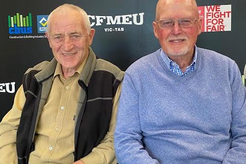 The interviewees of Episode 4.4: Martin Bingham & Paul Sullivan (L-R); Martin was an Organiser for BLF and then CFMEU, Paul was an Organiser for CFMEU, and both had been Delegates/Shop Stewards.